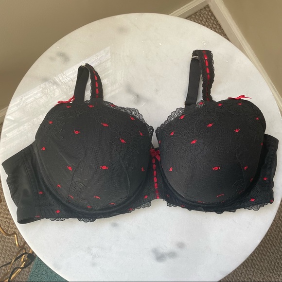 Valentines Day Cacique Boost Balconette Black Red Bra Size 44D - Picture 1 of 7